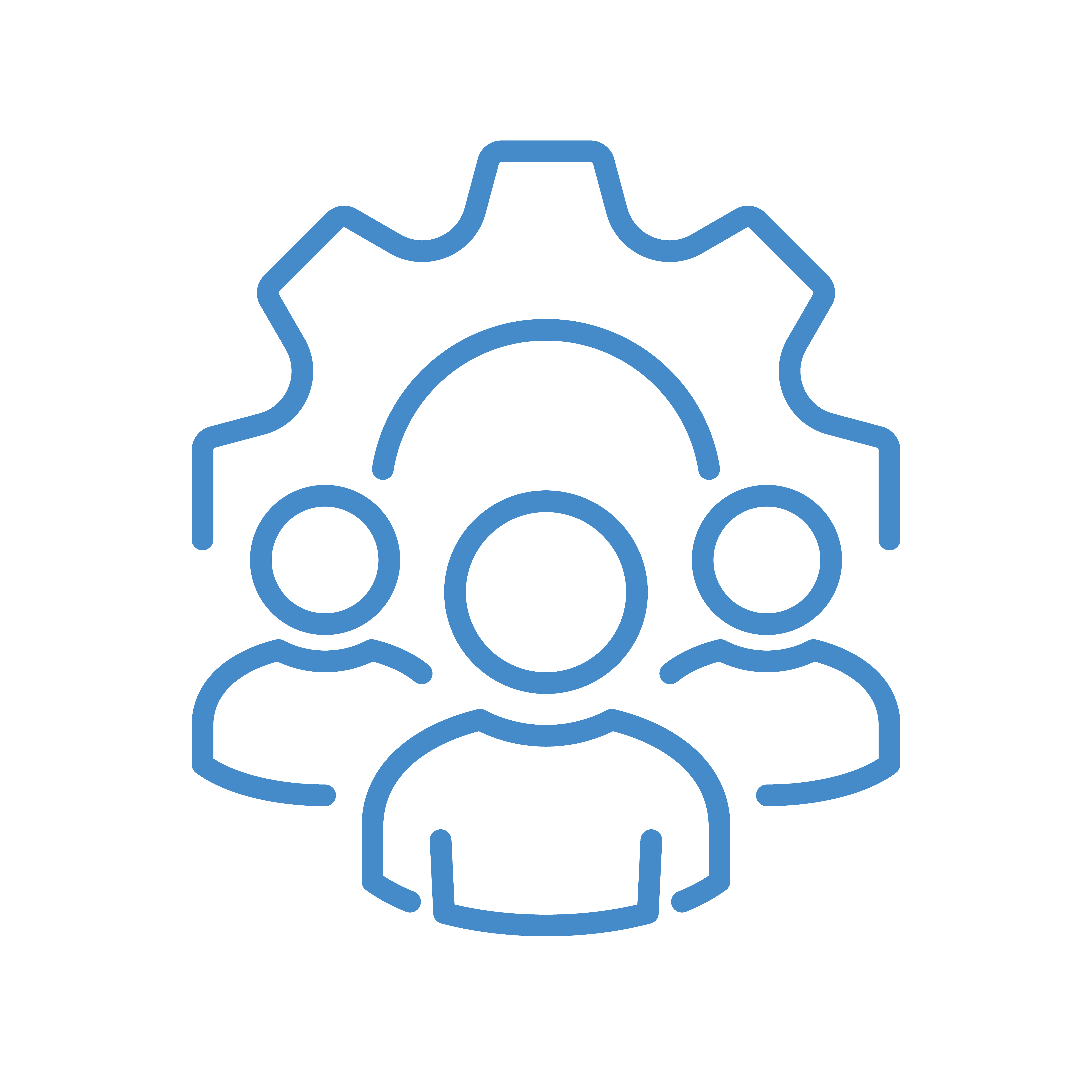 Alt text: Illustrated icon of three people standing together, representing teamwork or collaboration