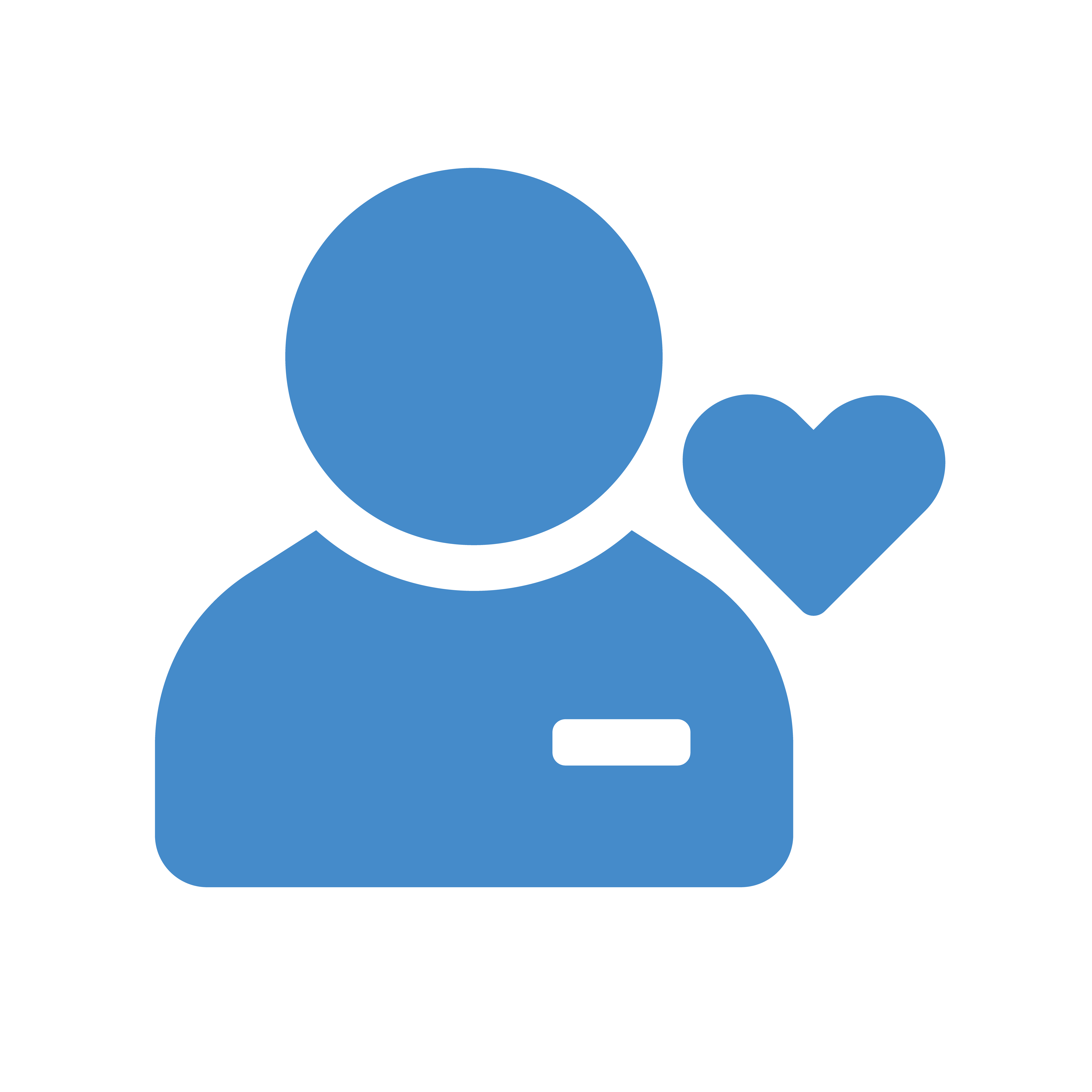 Blue person icon with heart, symbolizing caring healthcare support services provided by Crothall.